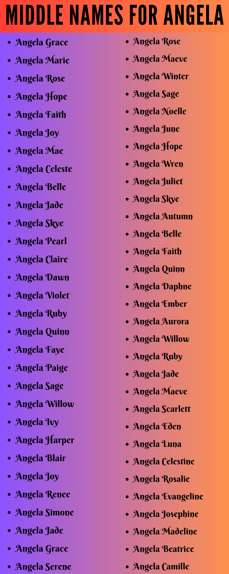  400 Classy Middle Names For Angela
