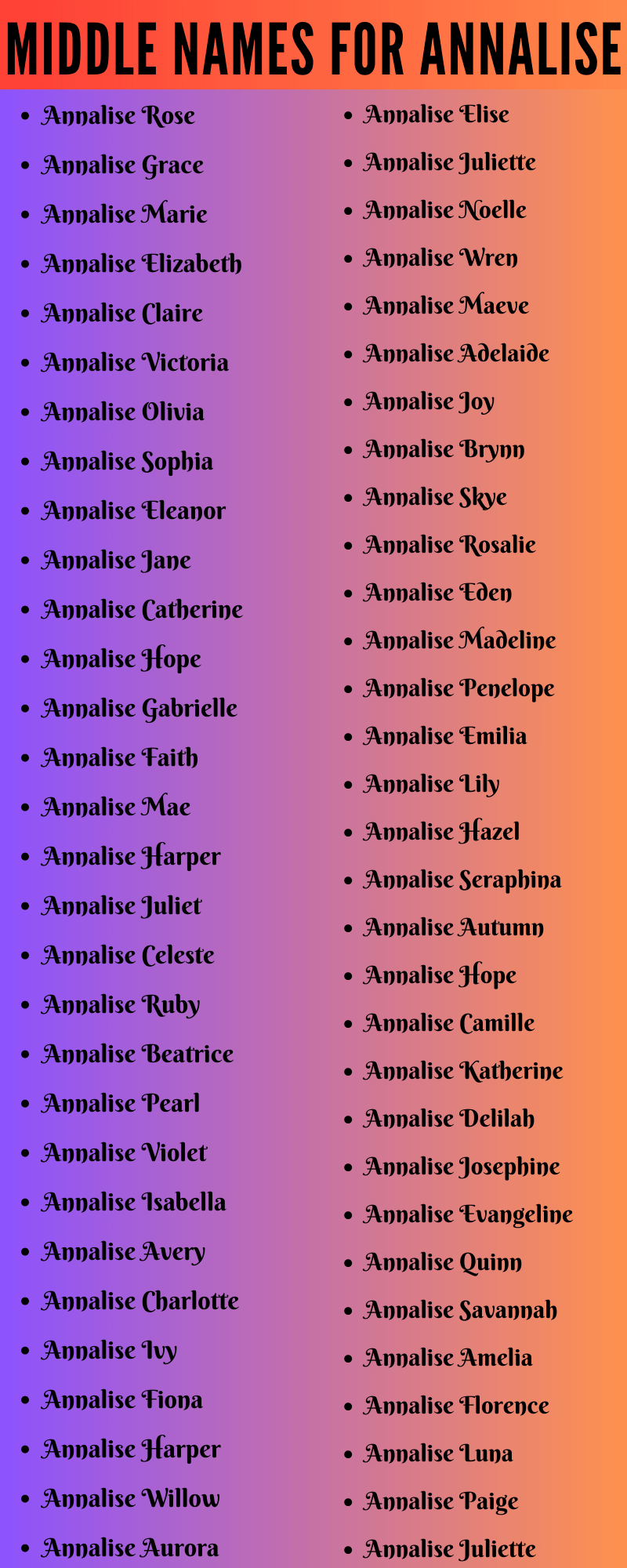 400 Cute Middle Names For Annalise