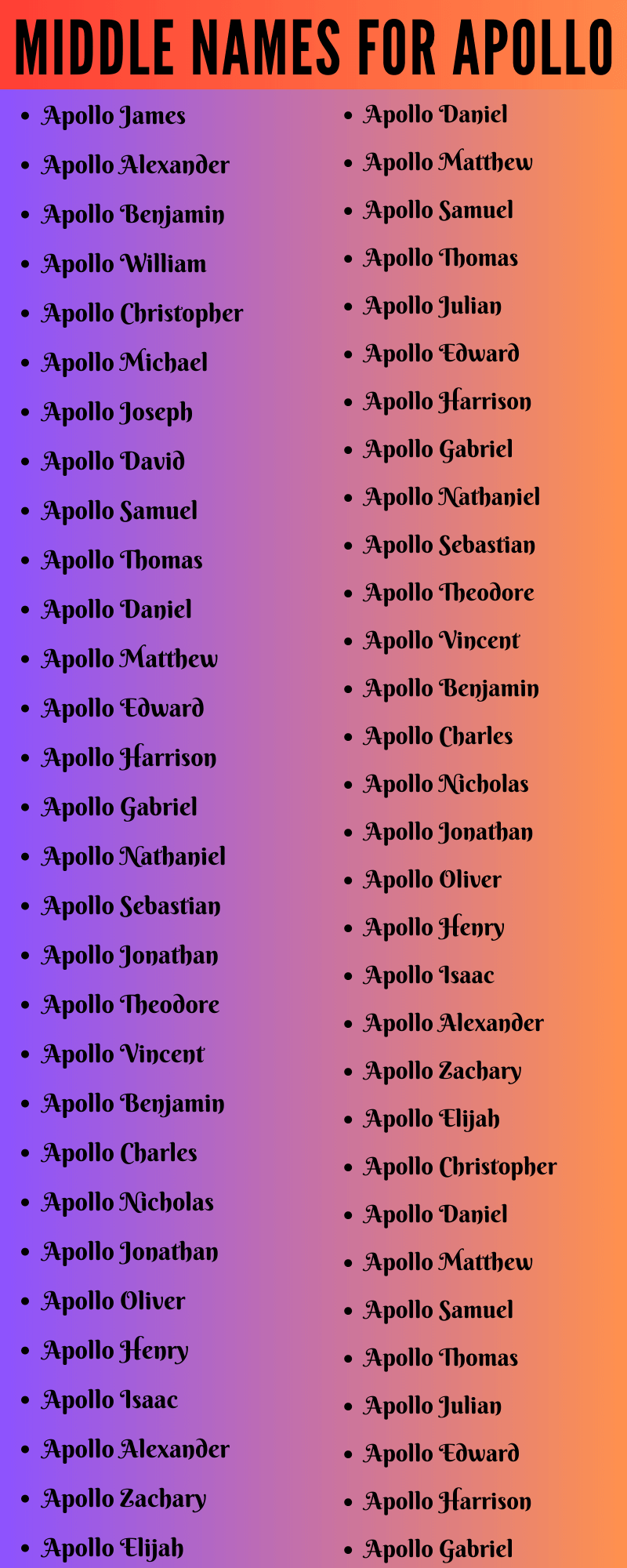 400 Cute Middle Names For Apollo