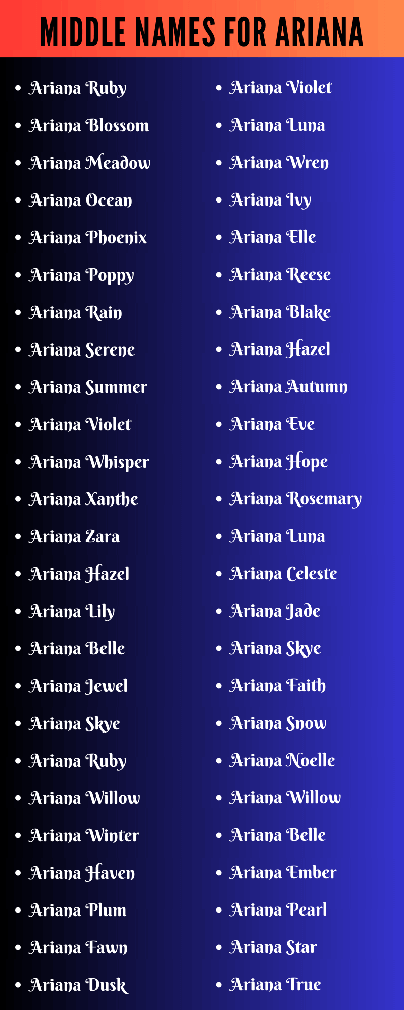 Middle Names For Ariana