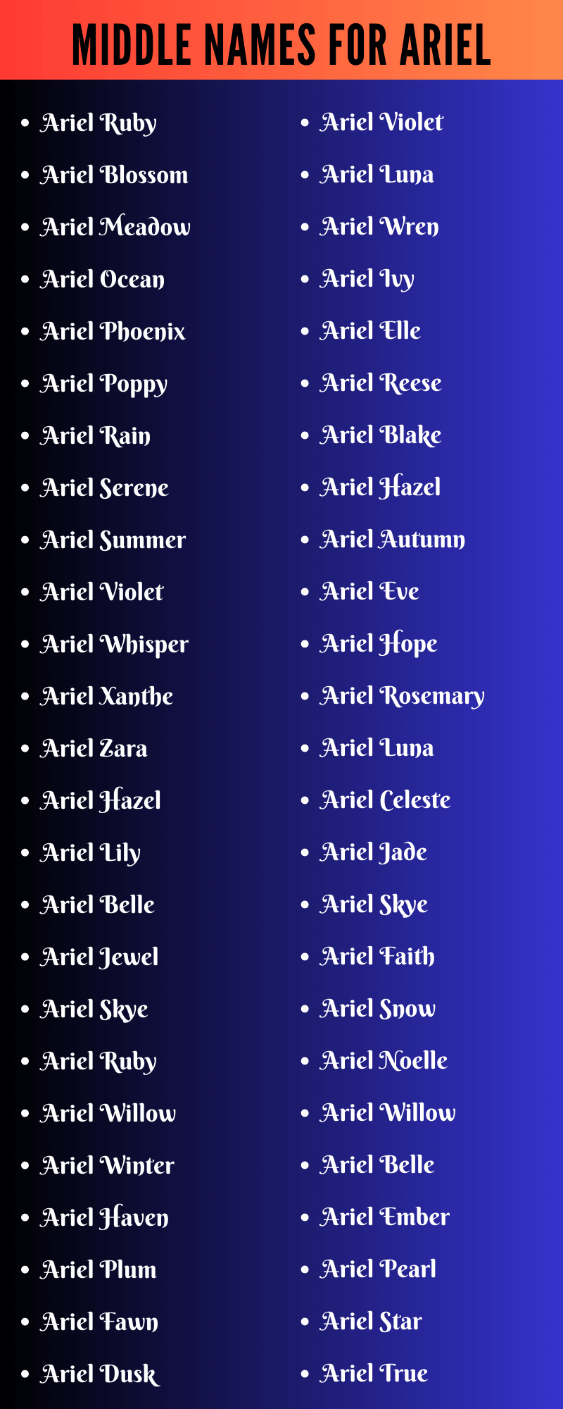 Middle Names For Ariel