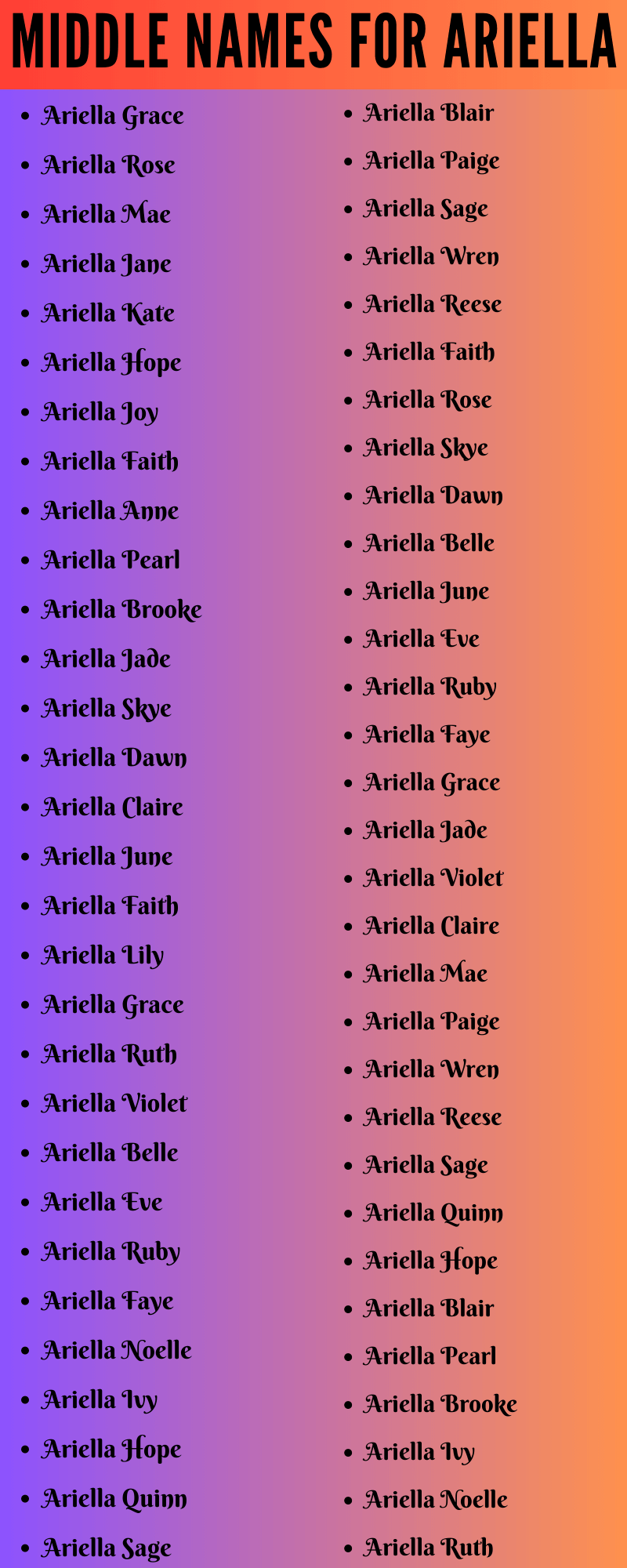 400 Best Middle Names For Ariella