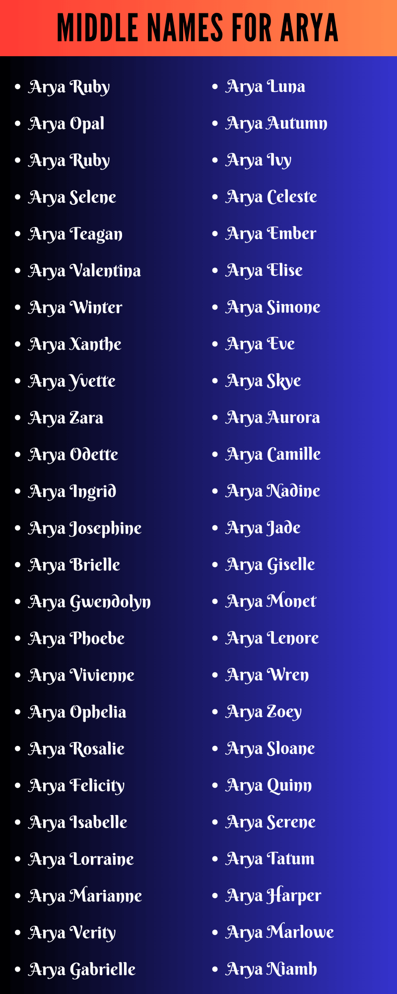 Middle Names For Arya