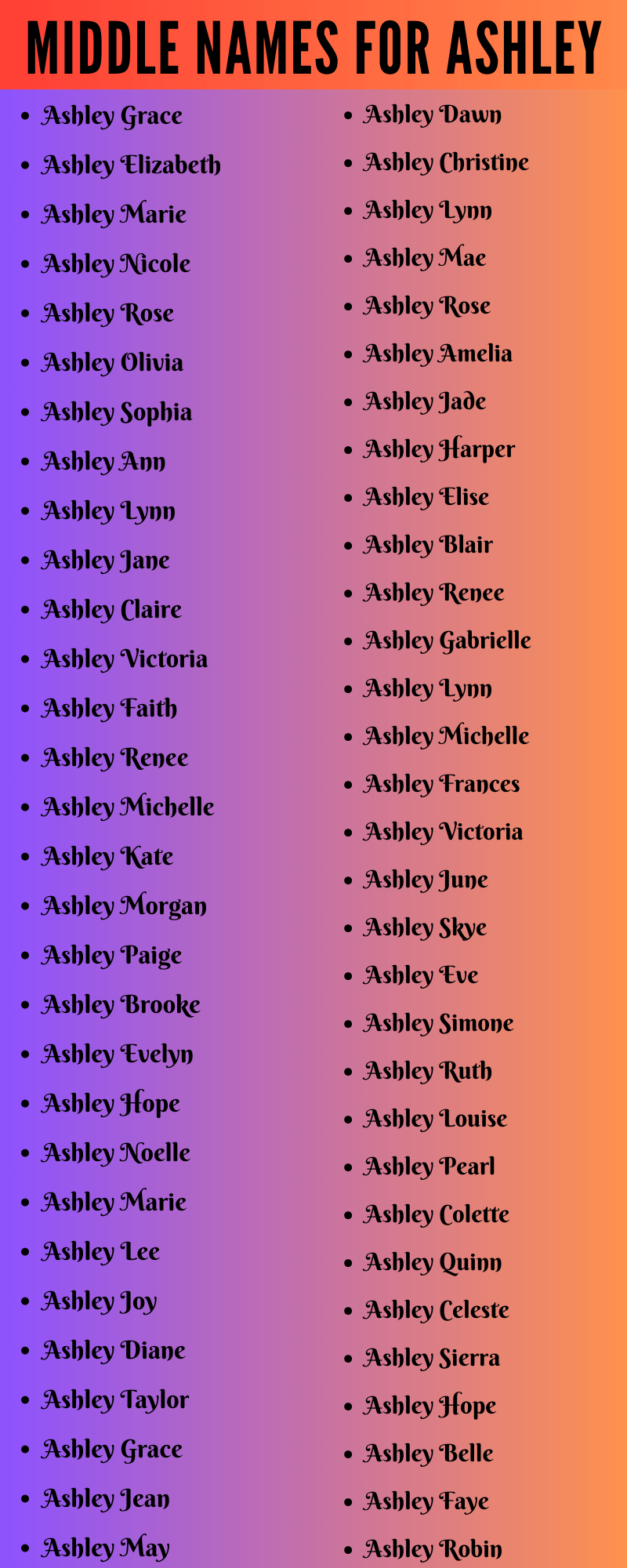 400 Creative Middle Names For Ashley