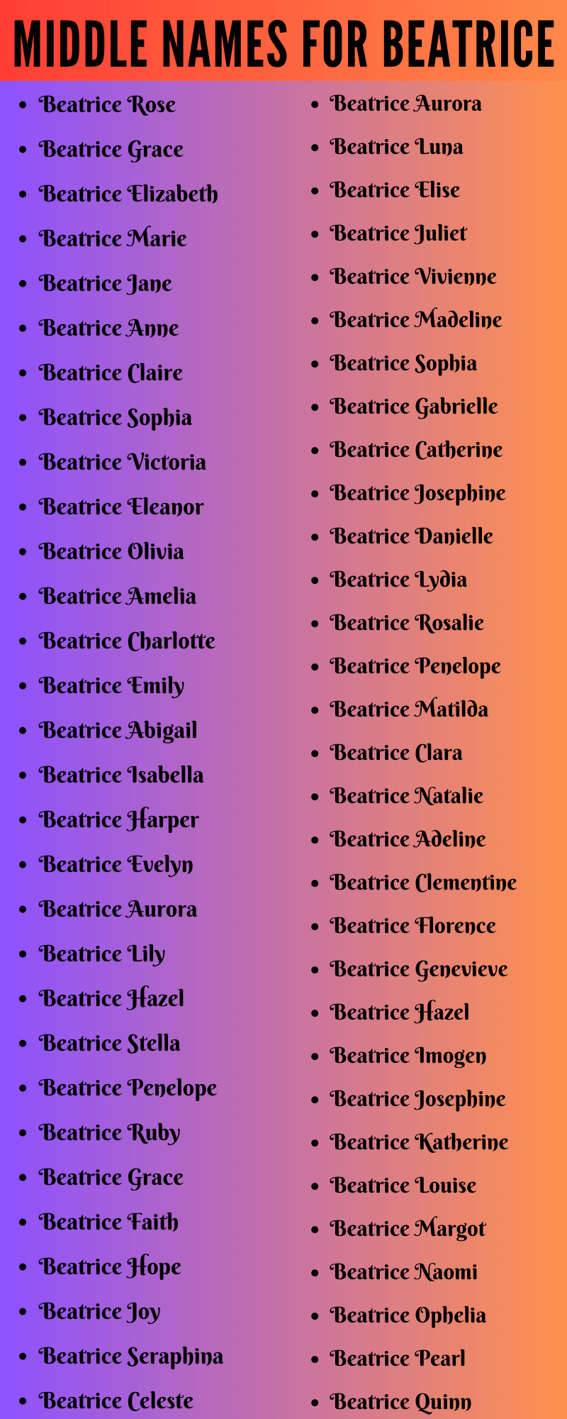 400 Cute Middle Names For Beatrice