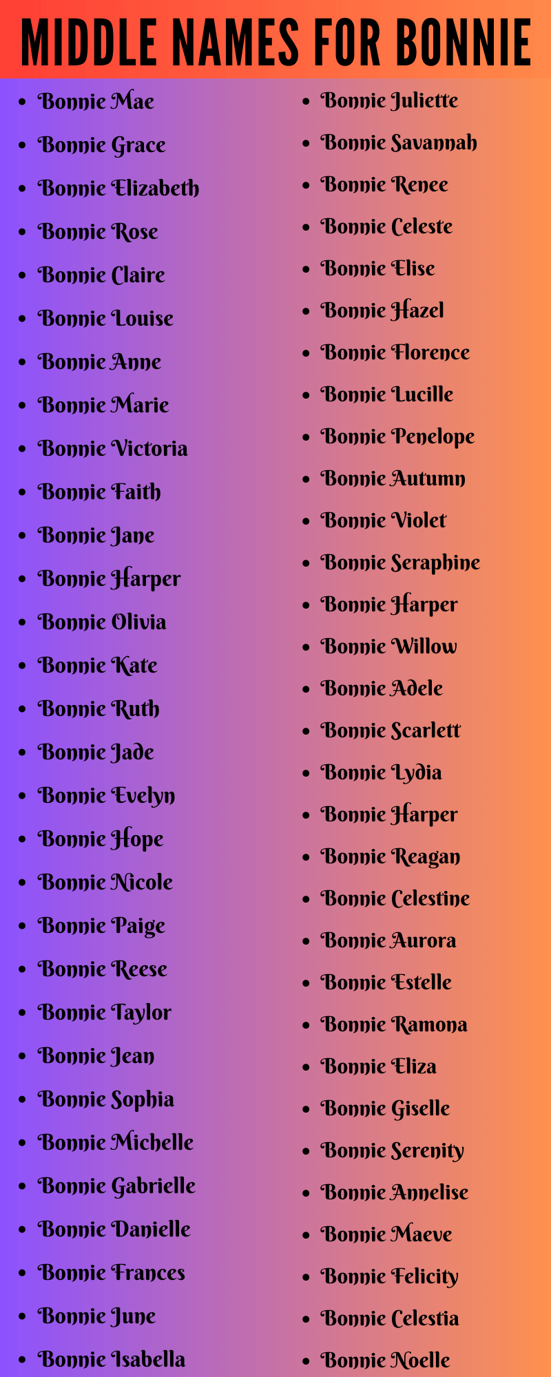 400 Best Middle Names For Bonnie