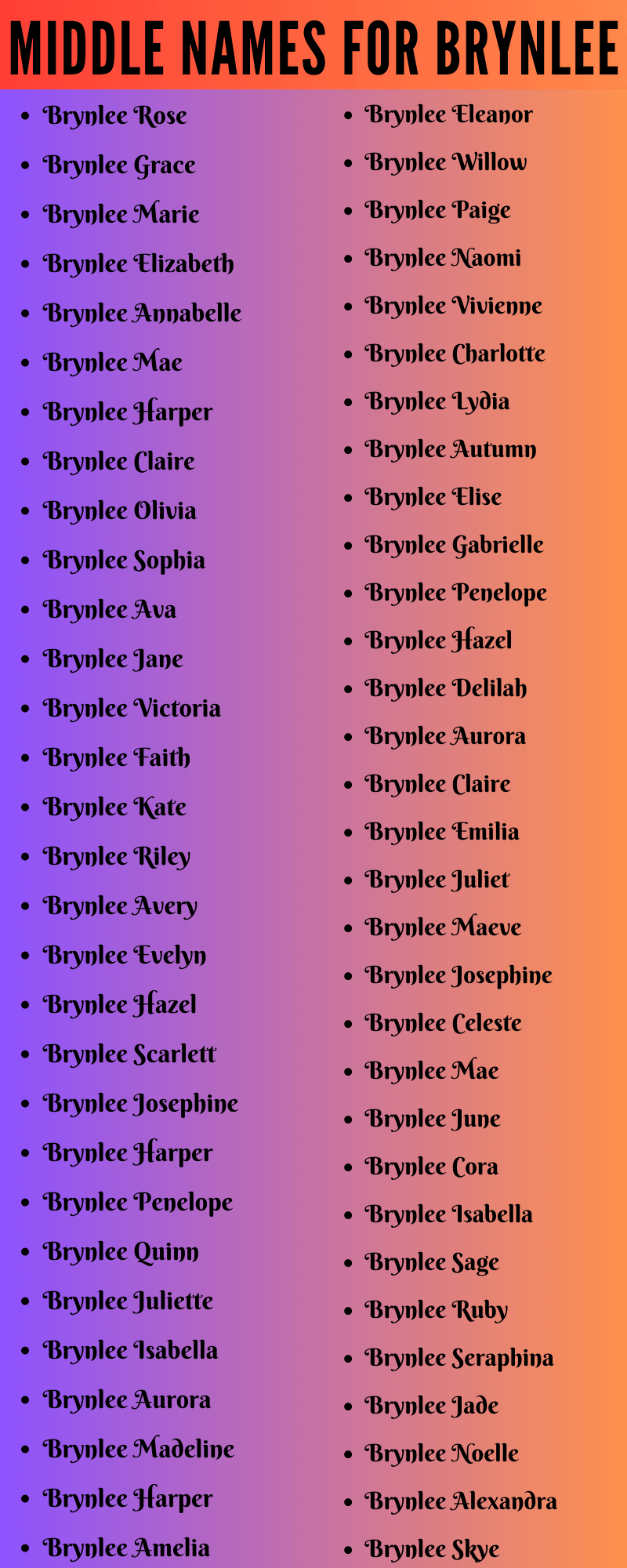 400 Cute Middle Names For Brynlee
