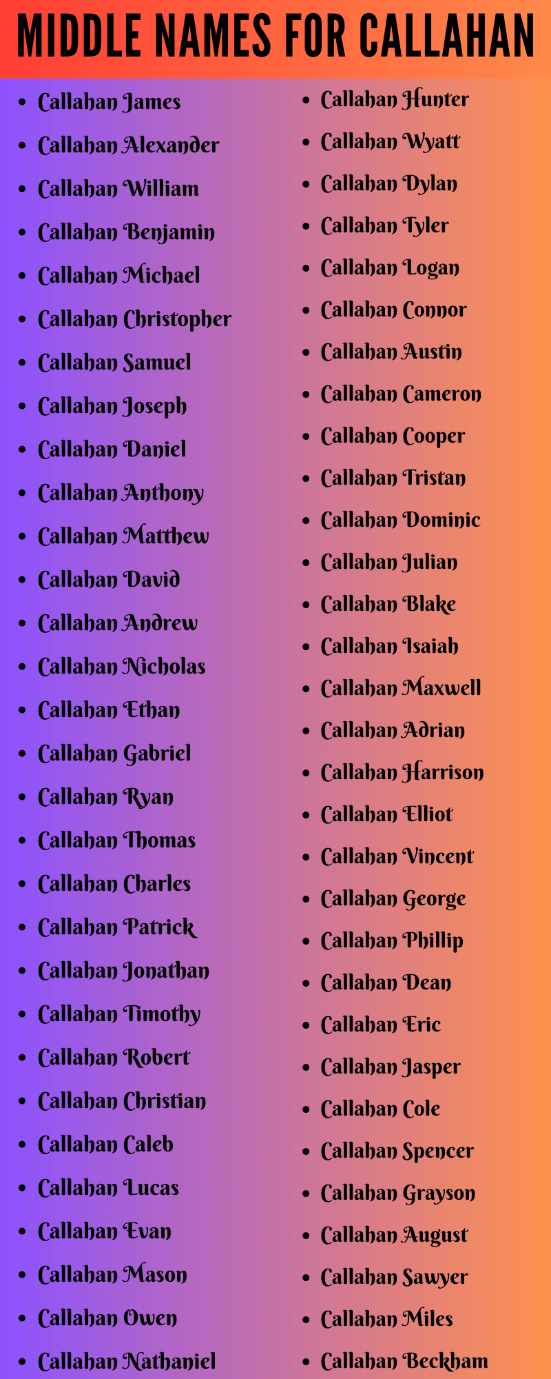 400 Creative Middle Names For Callahan