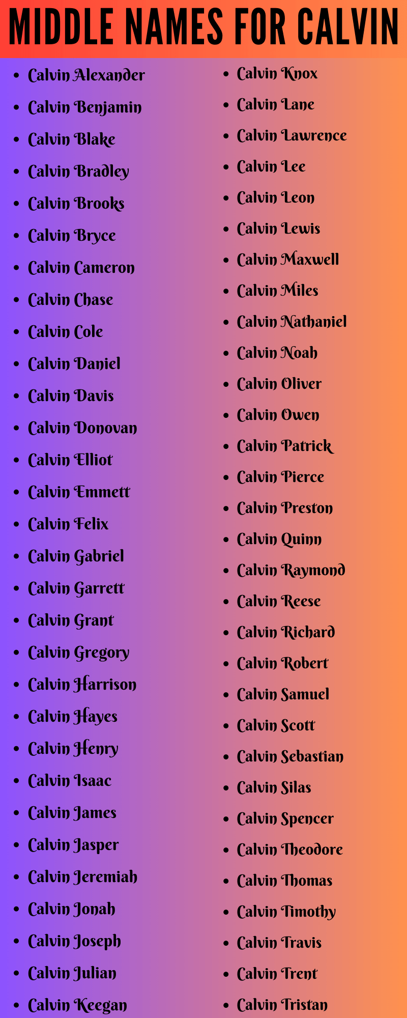 400 Creative Middle Names For Calvin