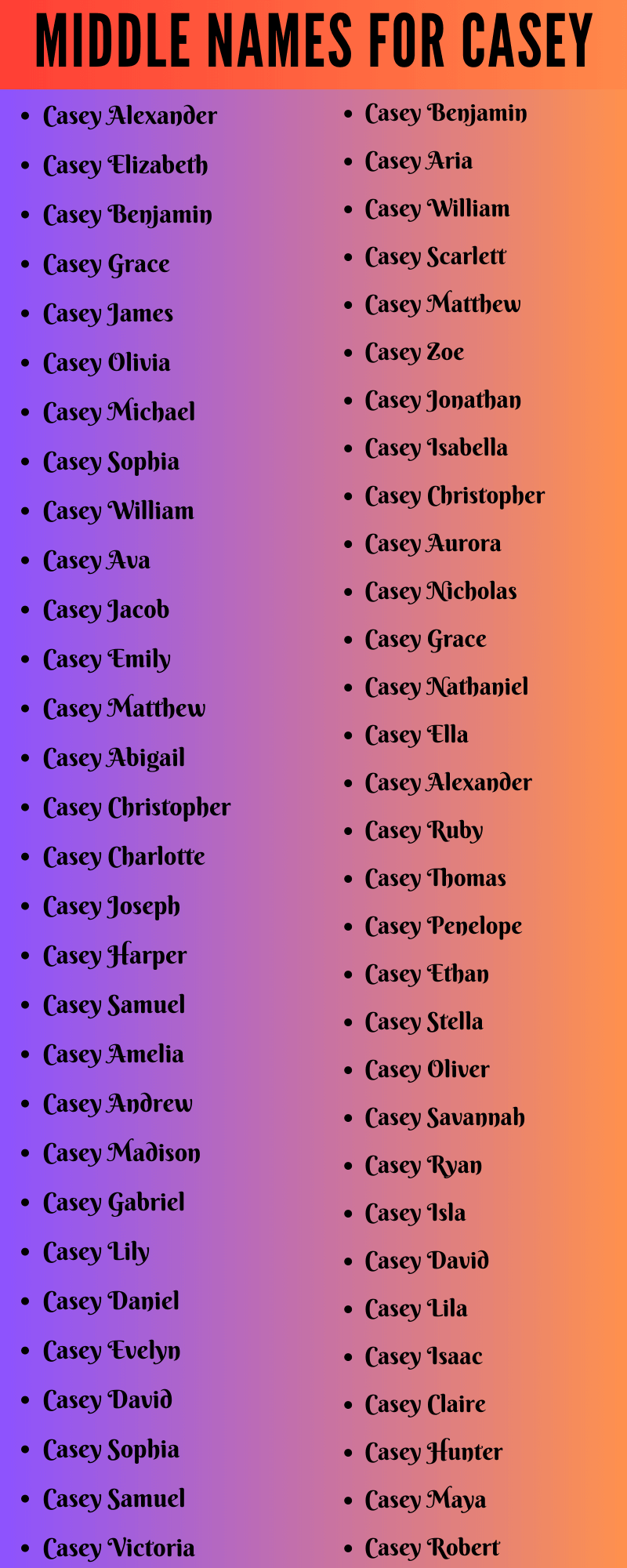 400 Classy Middle Names For Casey