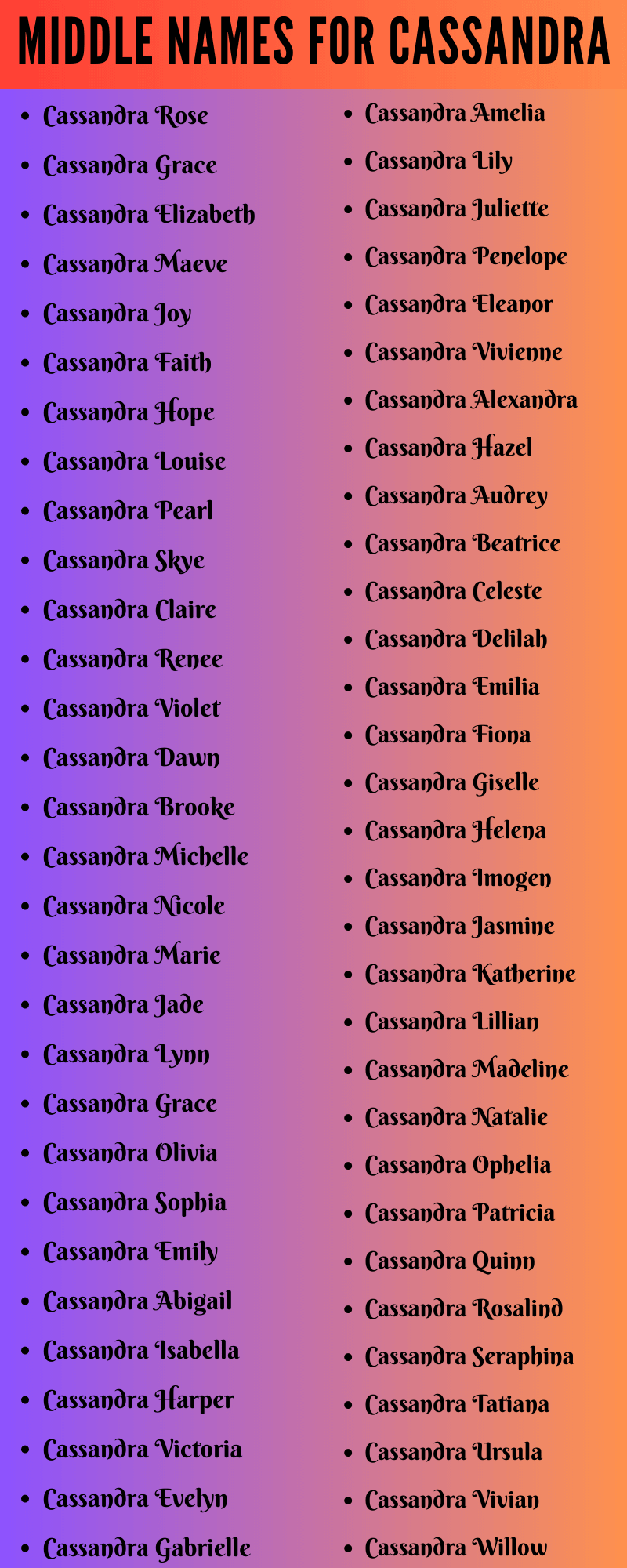 400 Best Middle Names For Cassandra