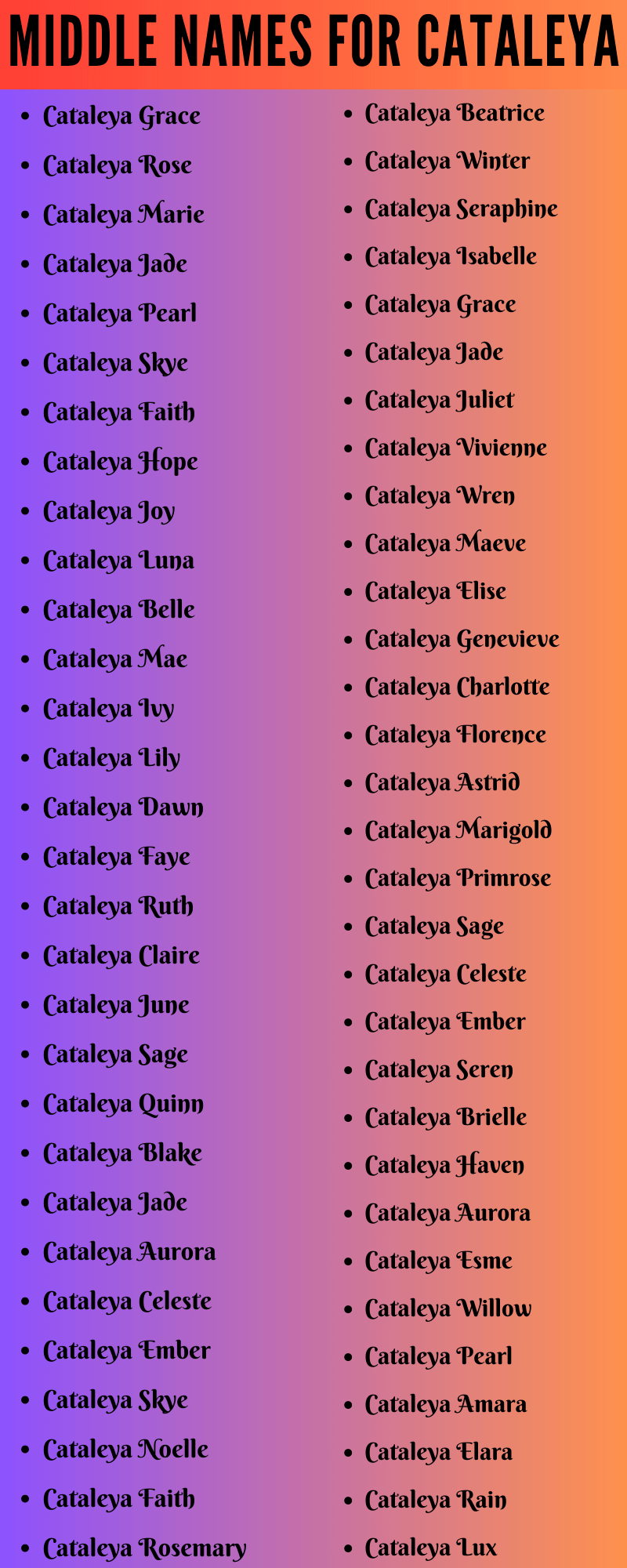 400 Classy Middle Names For Cataleya