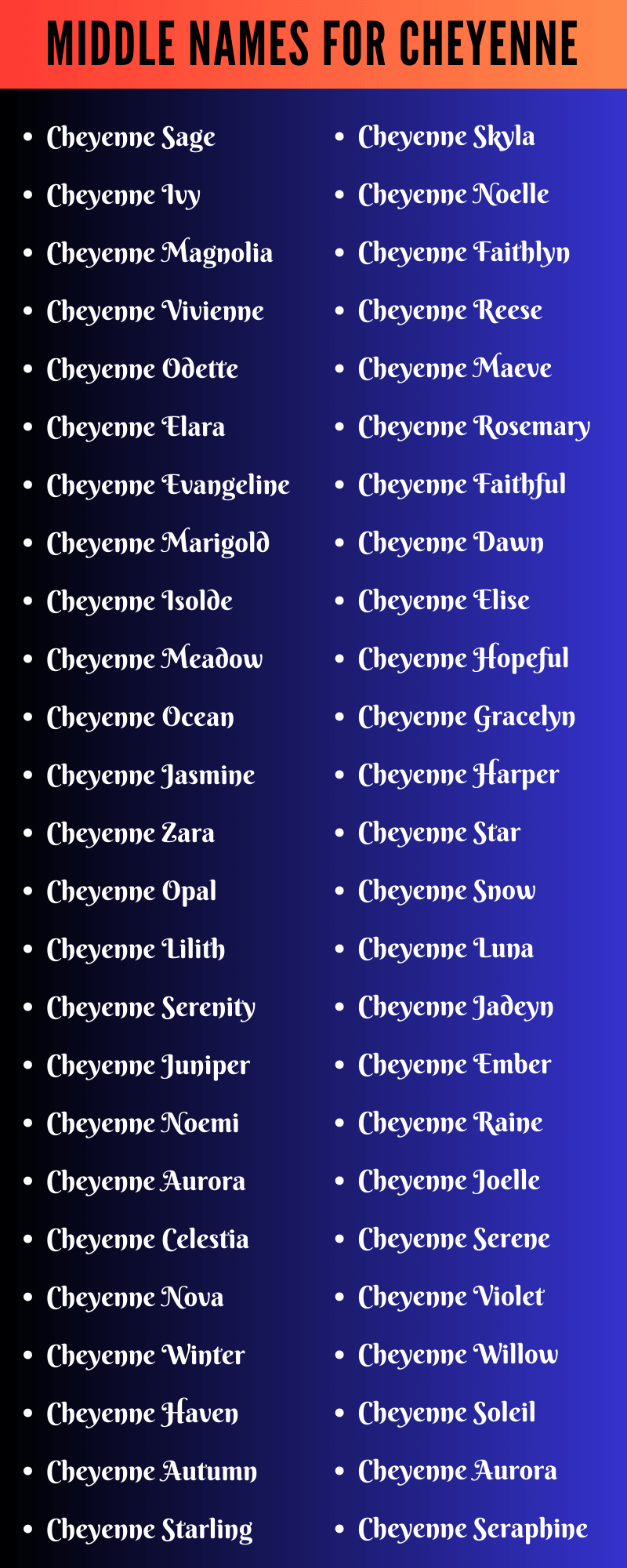 Middle Names For Cheyenne