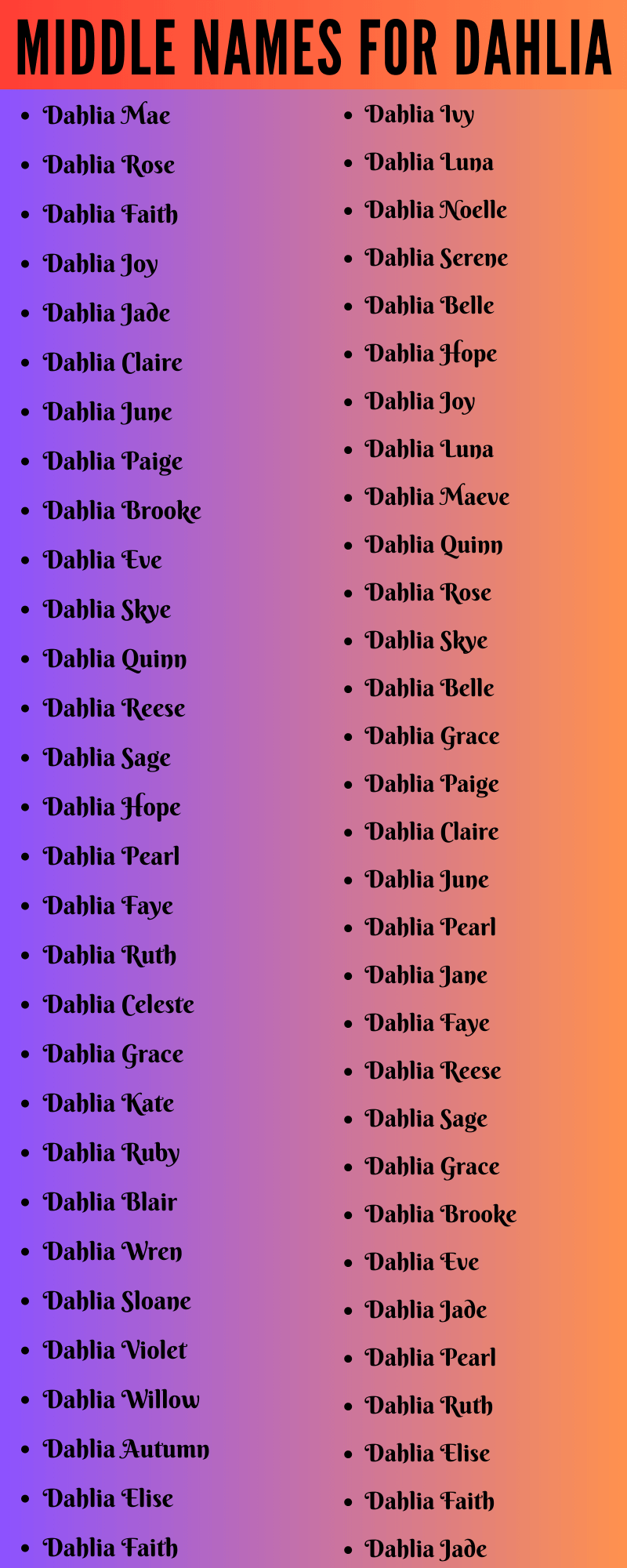 400 Creative Middle Names For Dahlia