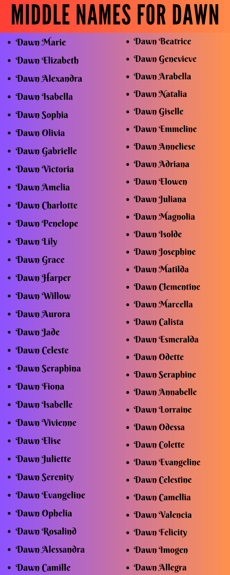 400 Unique Middle Names For Dawn