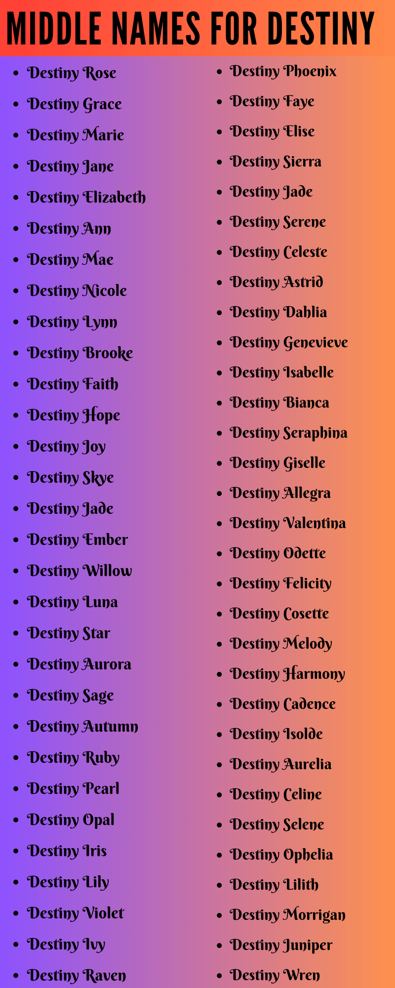 400 Unique Middle Names For Destiny