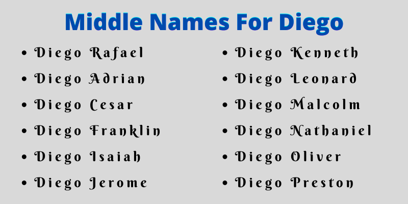 400 Cute Middle Names For Diego