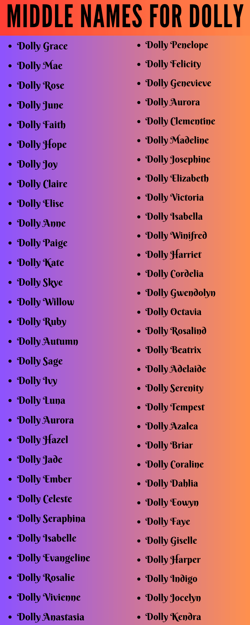 400 Creative Middle Names For Dolly