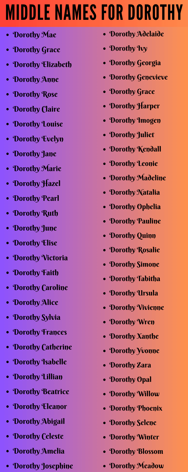 400 Unique Middle Names For Dorothy