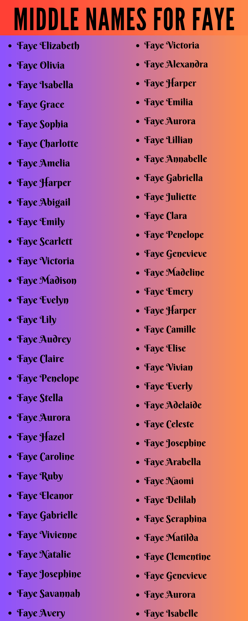 400 Amazing Middle Names For Faye
