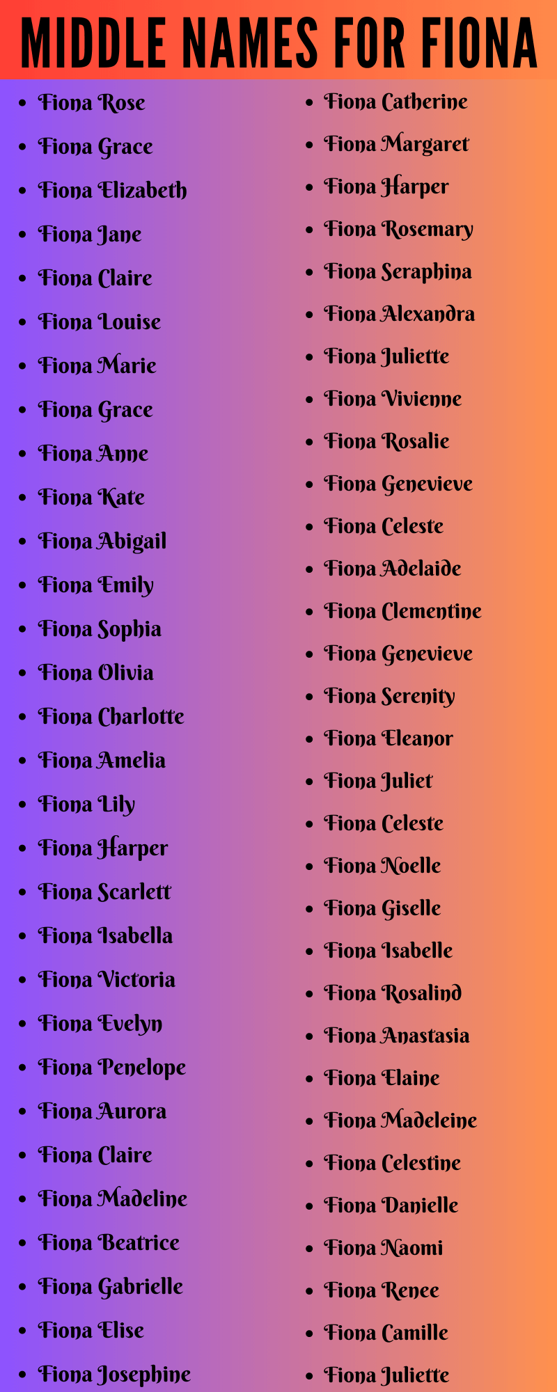 400 Creative Middle Names For Fiona