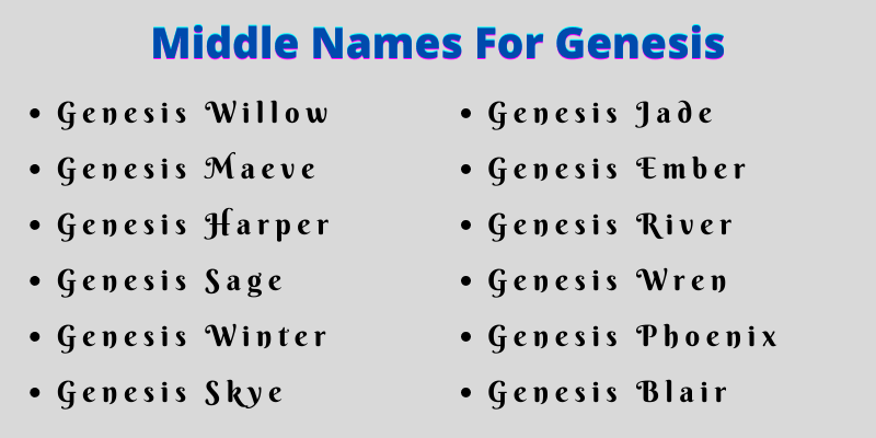 400 Best Middle Names For Genesis