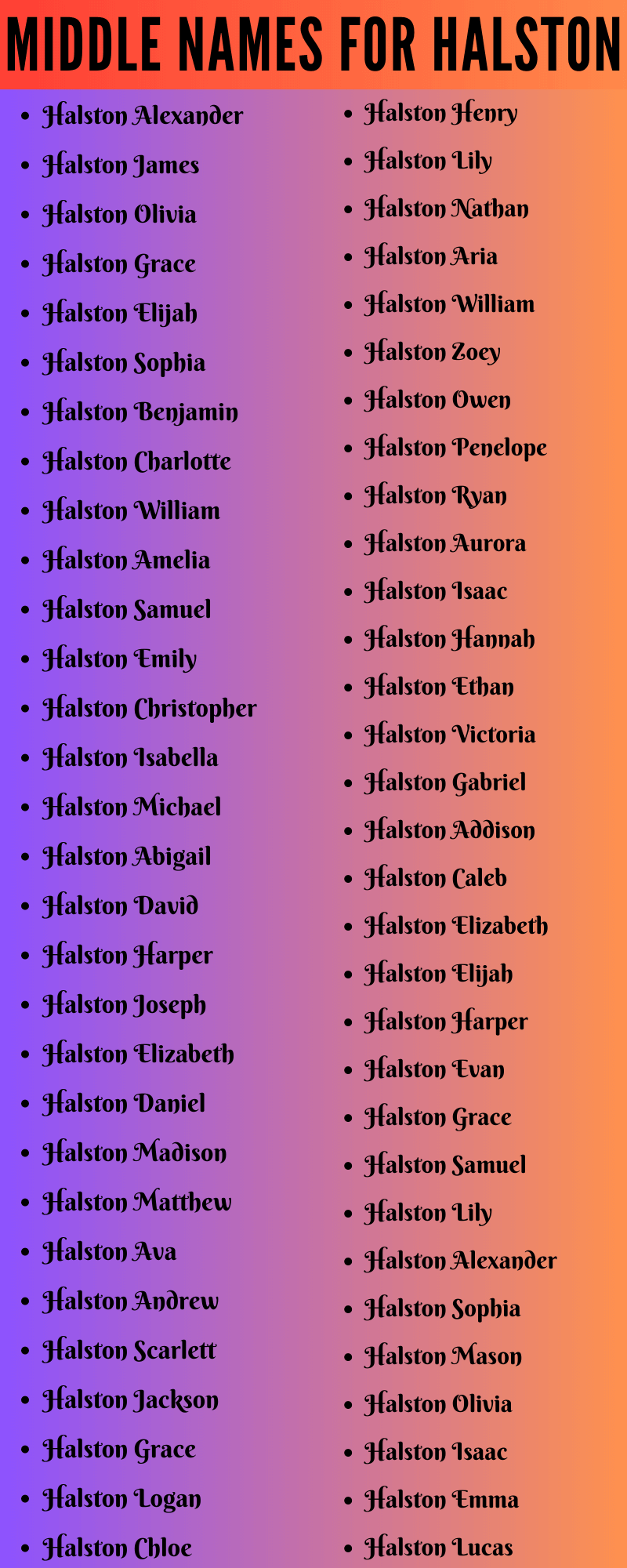 400 Unique Middle Names For Halston