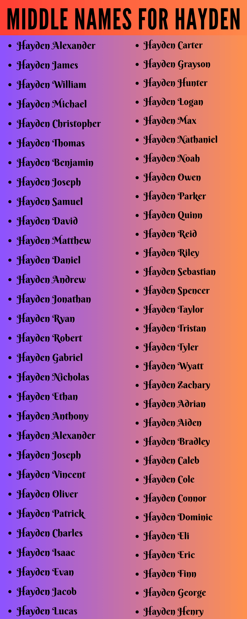 400 Amazing Middle Names For Hayden