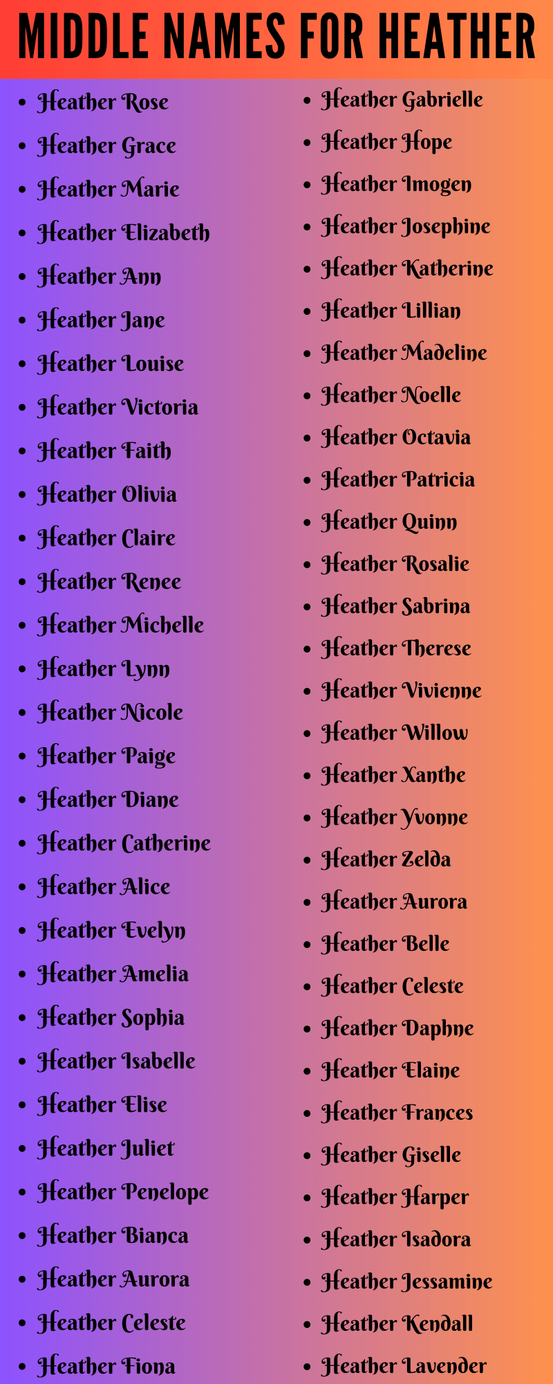 400 Unique Middle Names For Heather