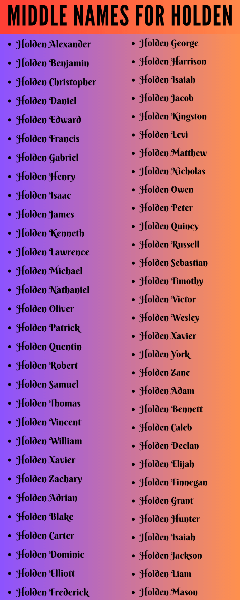400 Cute Middle Names For Holden