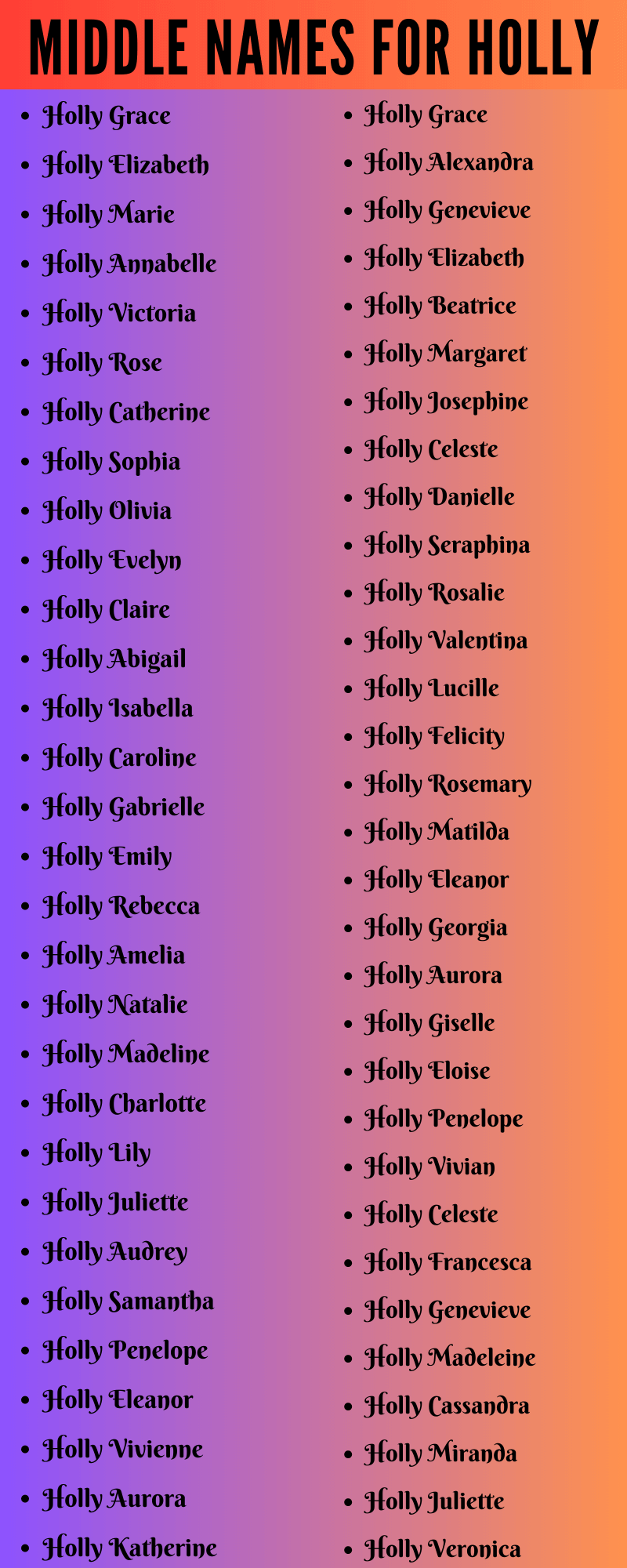 400 Unique Middle Names For Holly