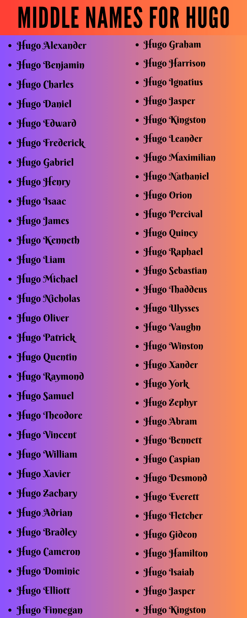 400 Classy Middle Names For Hugo