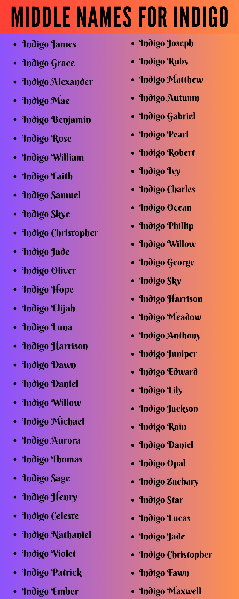 400 Middle Names For Indigo
