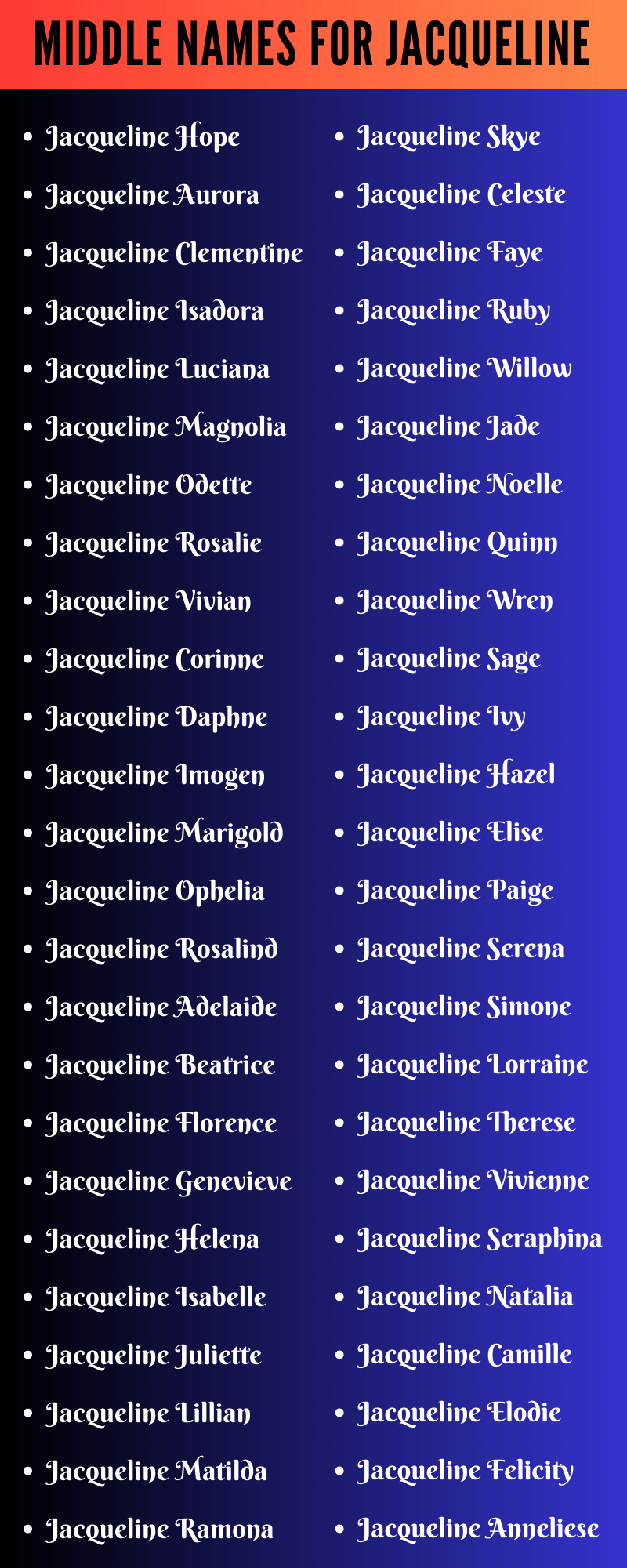 Middle Names For Jacqueline  