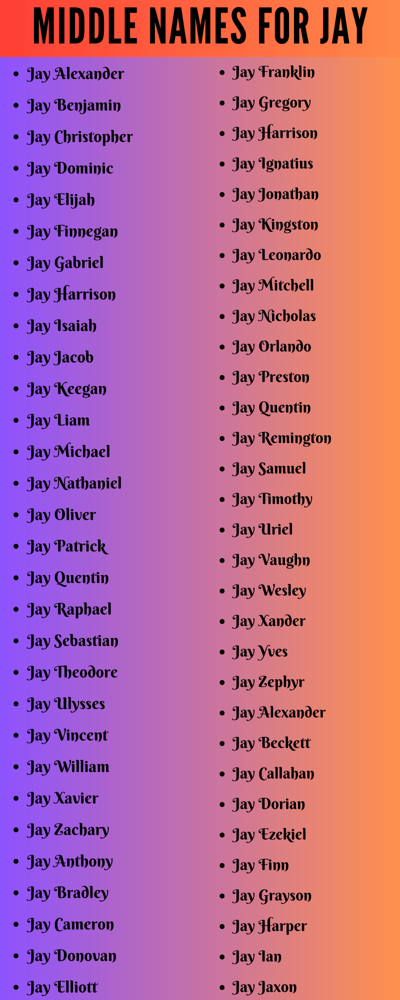 400 Cute Middle Names For Jay