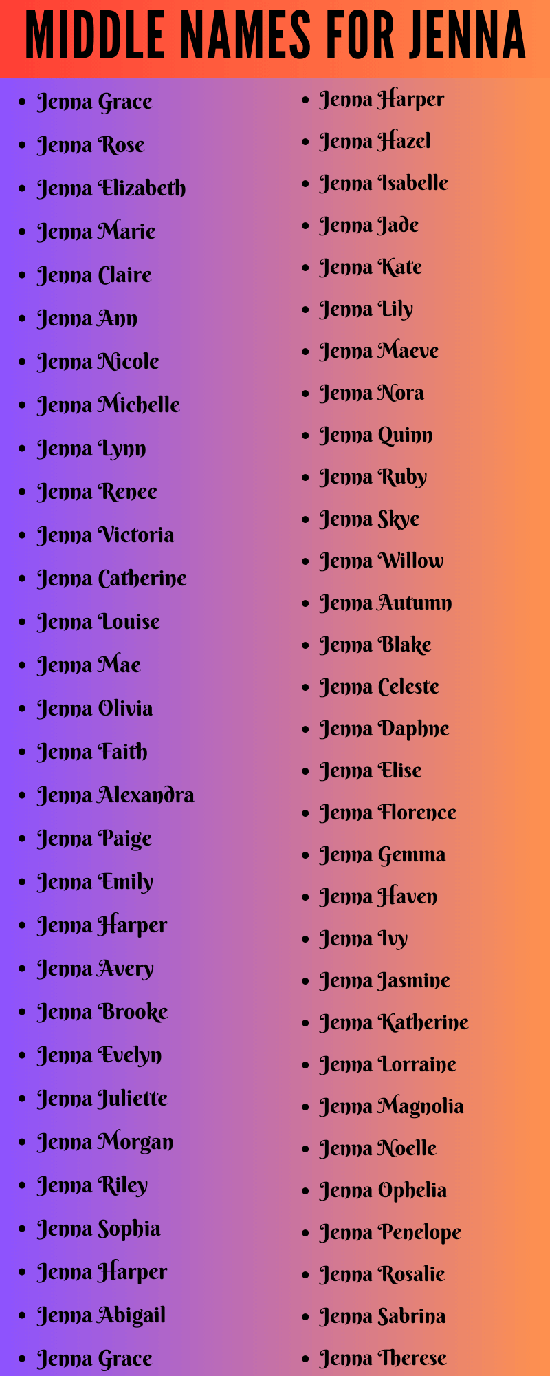 400 Amazing Middle Names For Jenna