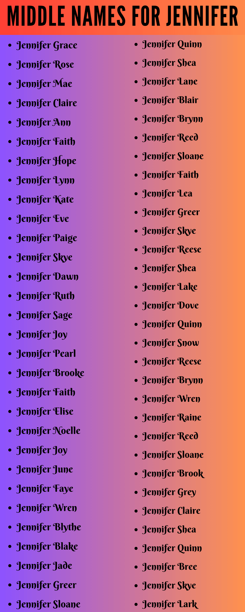 400 Creative Middle Names For Jennifer