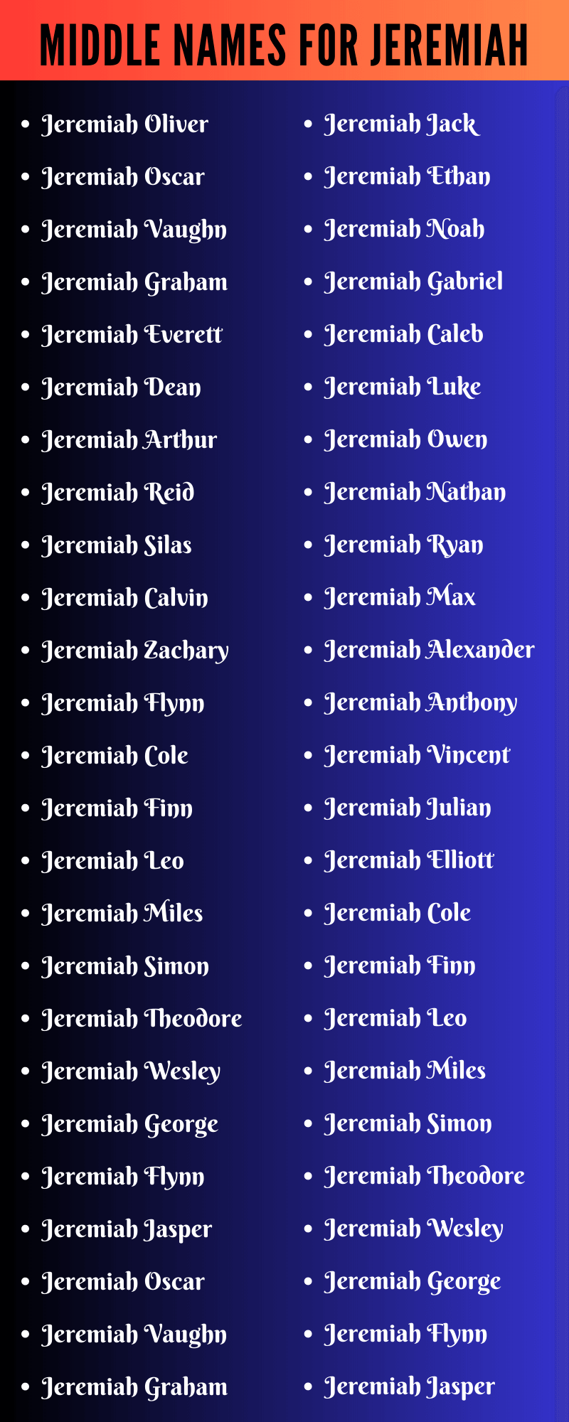 Middle Names For Jeremiah