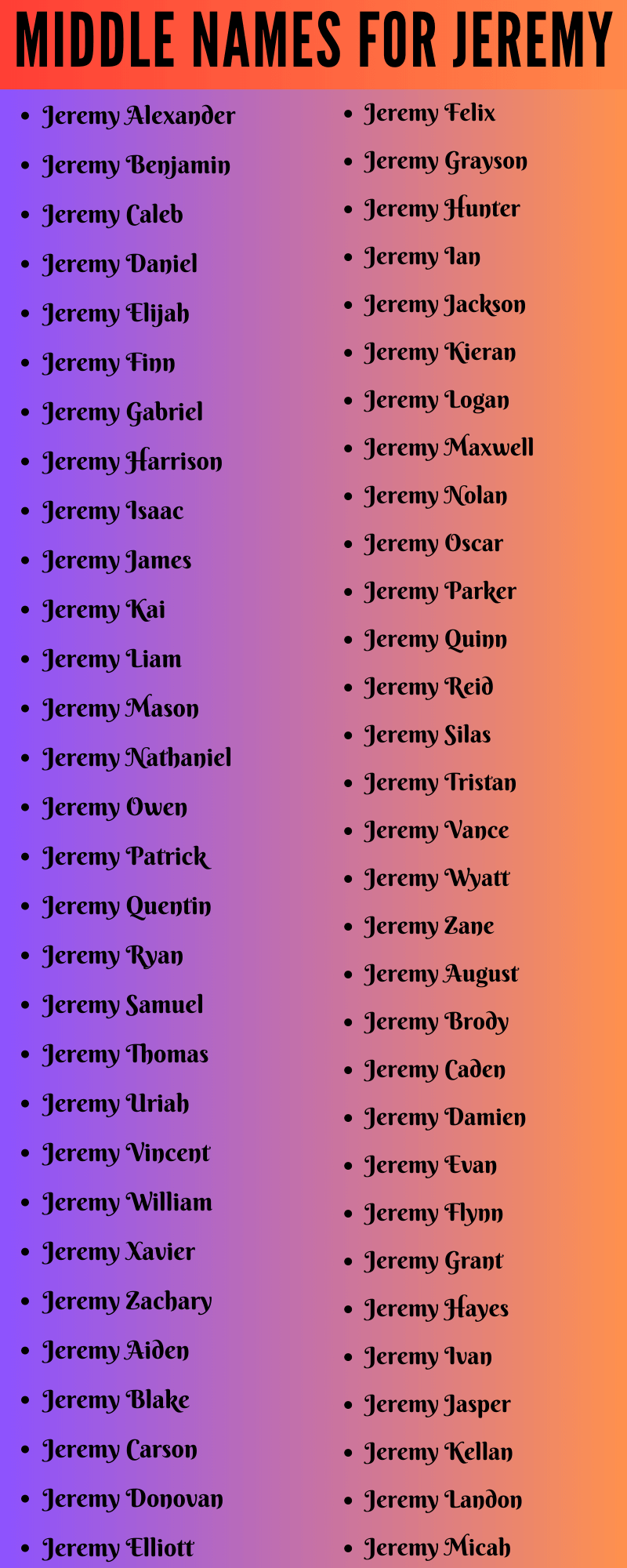 400 Amazing Middle Names For Jeremy