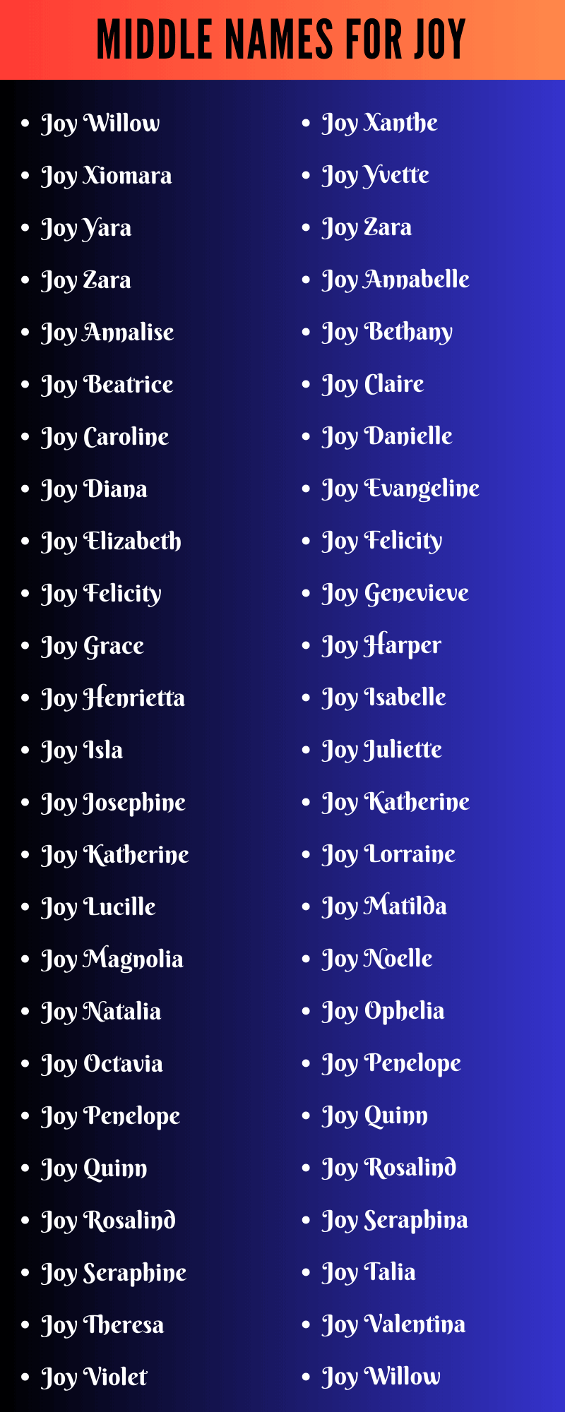 Middle Names For Joy