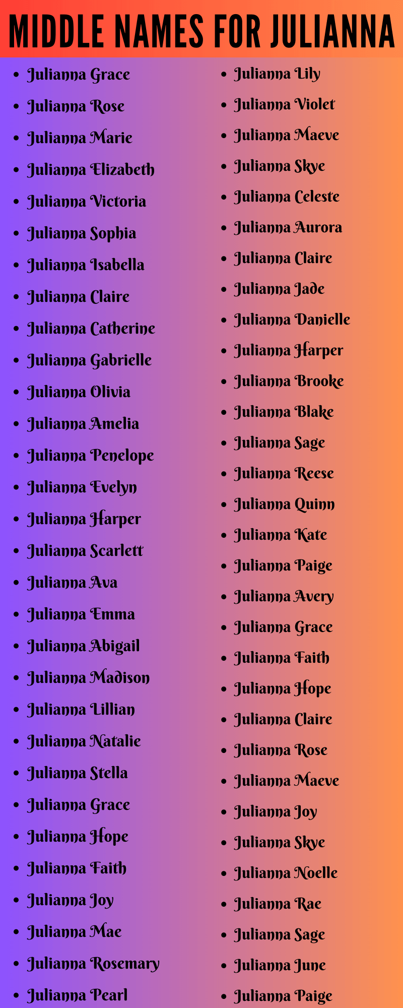 400 Classy Middle Names For Julianna