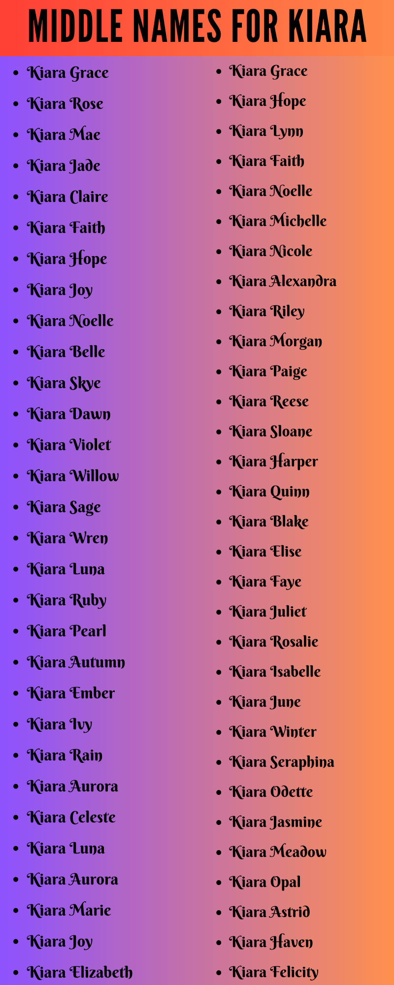 400 Cute Middle Names For Kiara