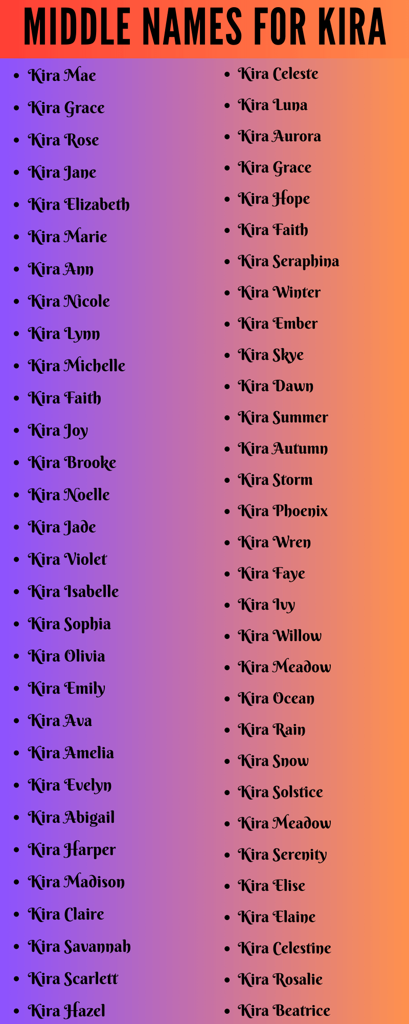 400 Amazing Middle Names For Kira