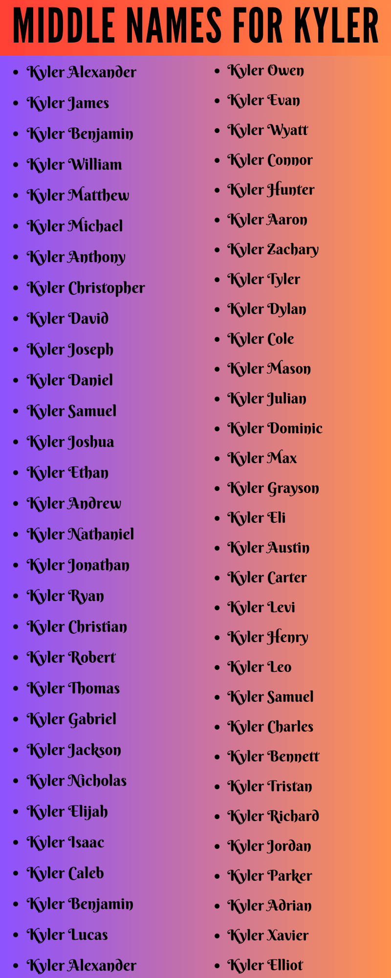 400 Amazing Middle Names For Kyler