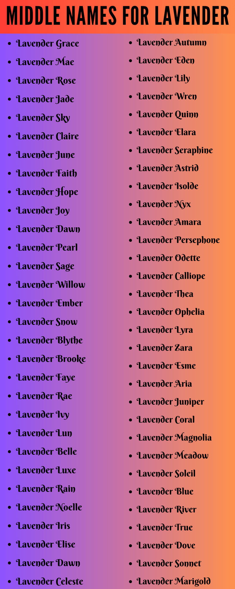 400 Unique Middle Names For Lavender