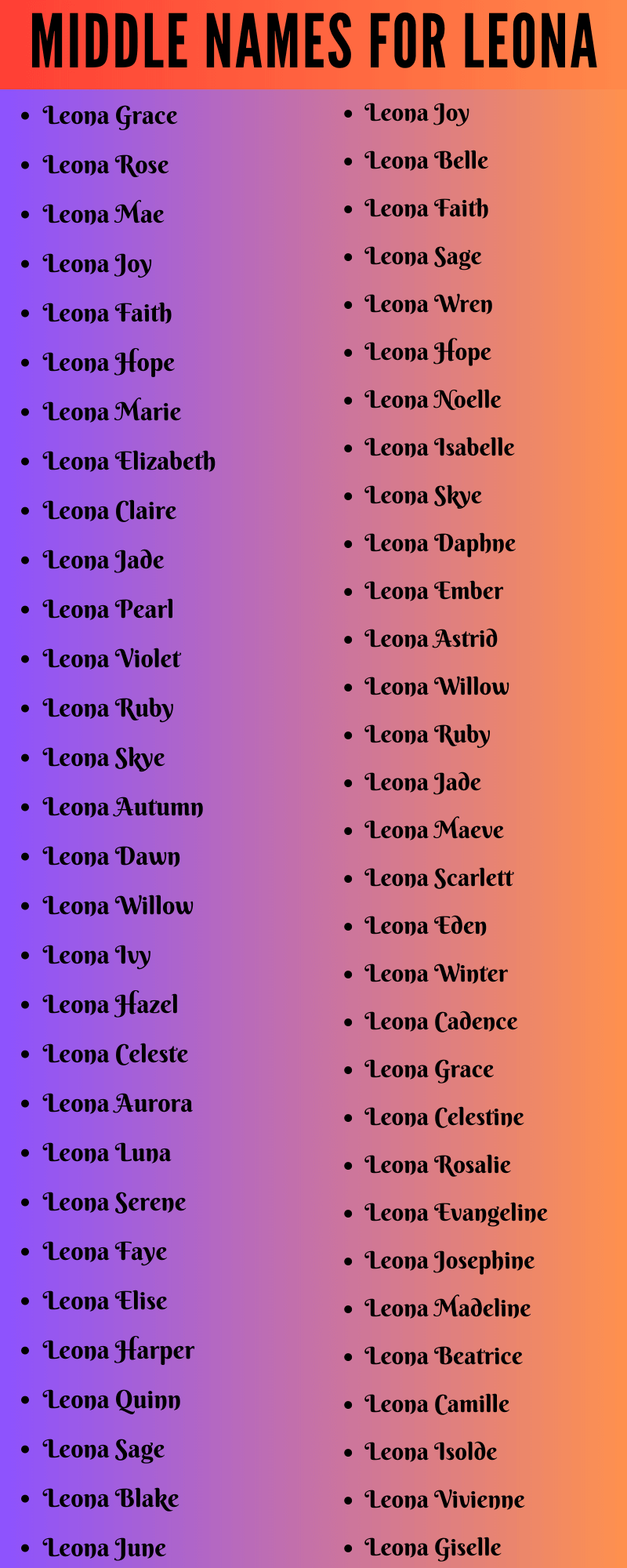 400 Unique Middle Names For Leona
