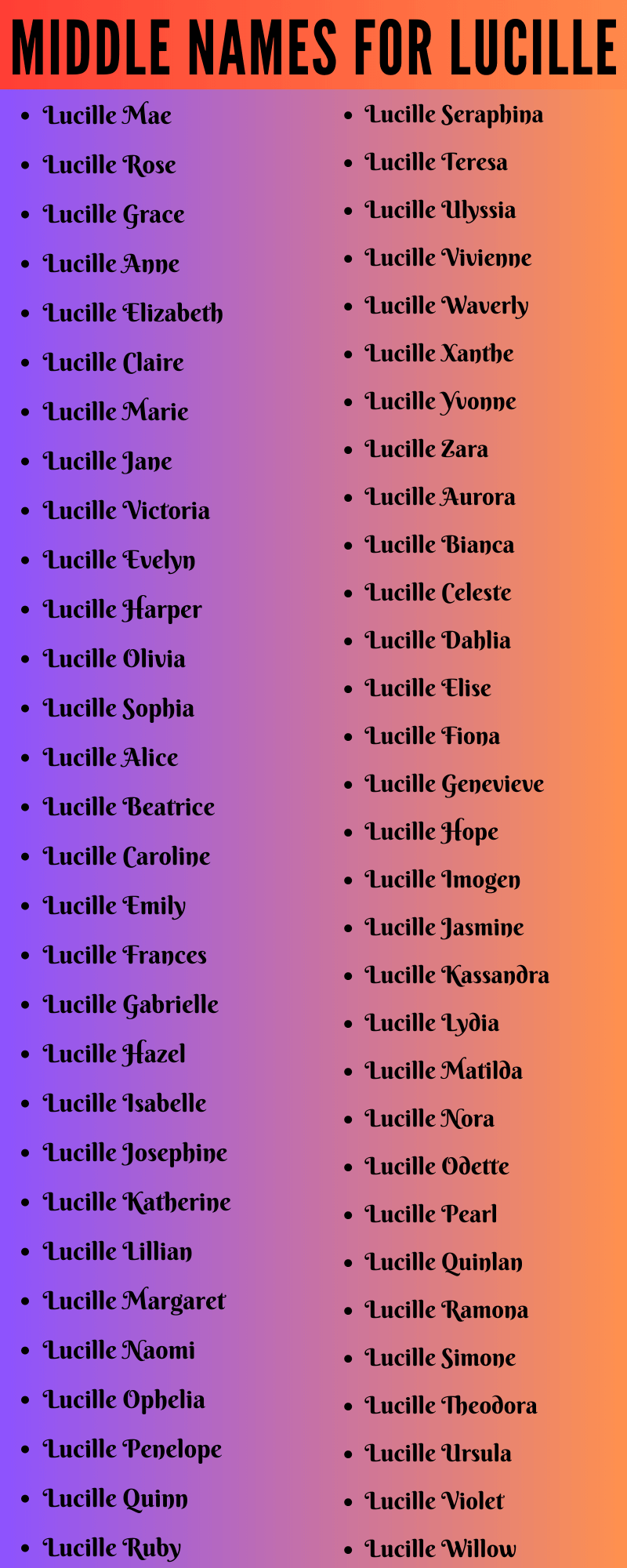 400 Cute Middle Names For Lucille