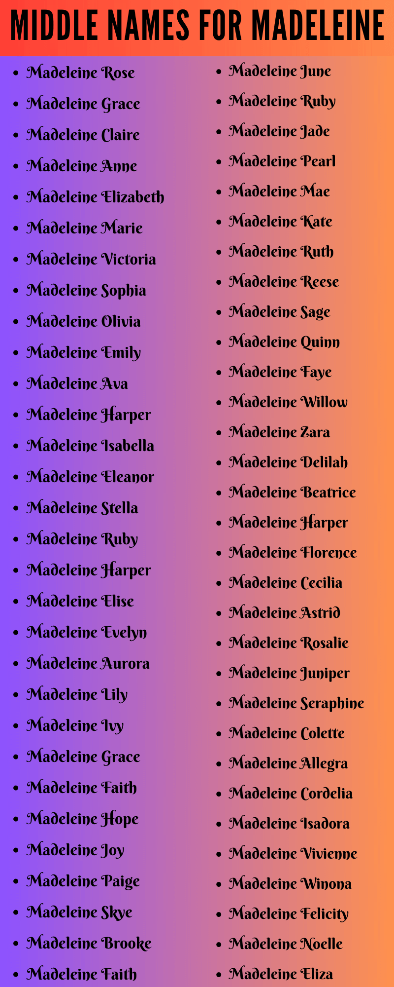 400 Cute Middle Names For Madeleine
