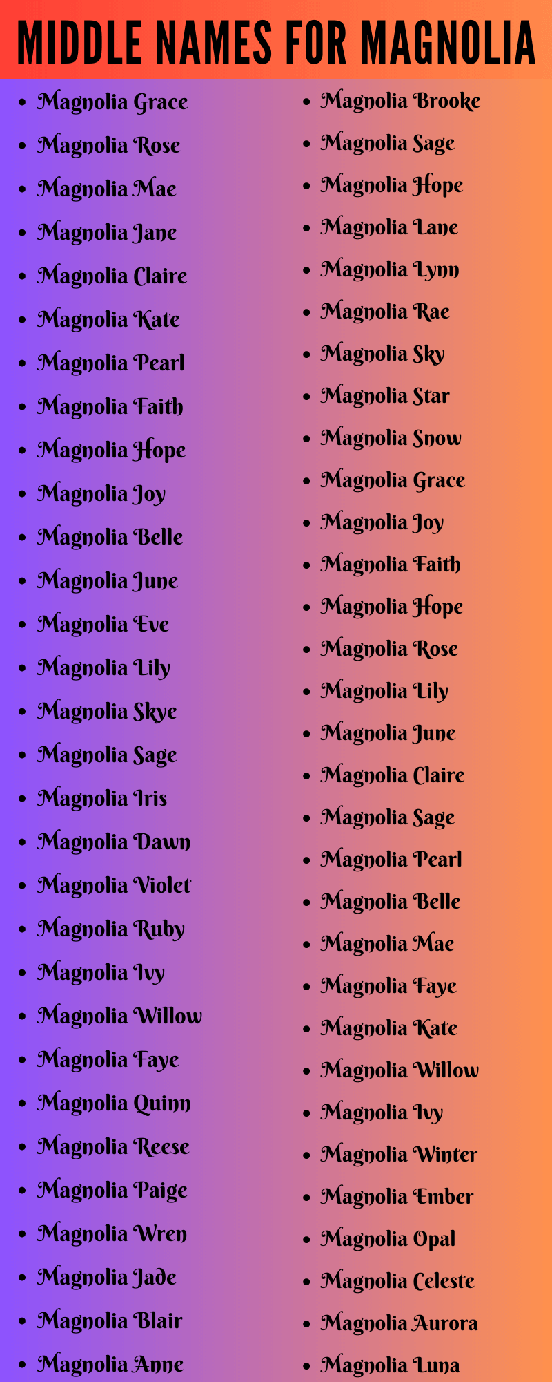  400 Amazing Middle Names For Magnolia