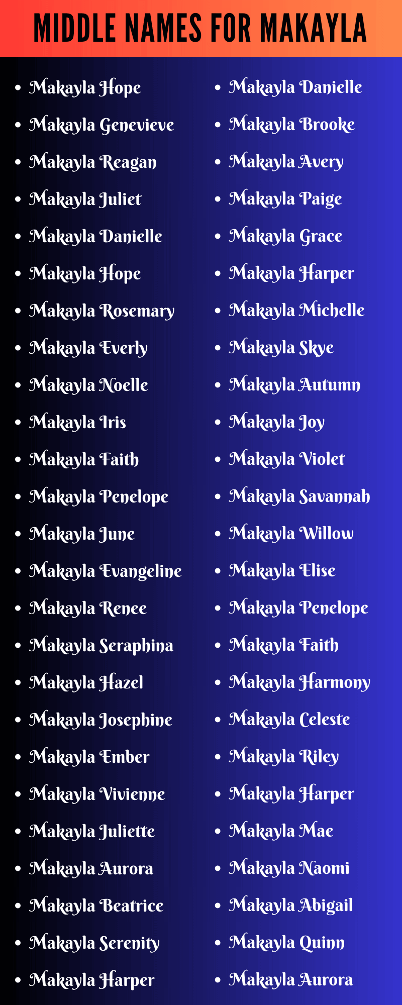 Middle Names For Makayla